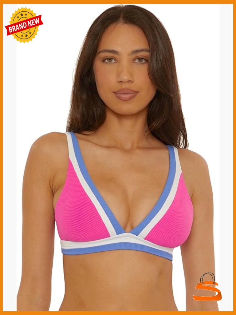 Small Plunge Bikini Top Adjustable Tie Back Halter Swimwear Nylon Spandex